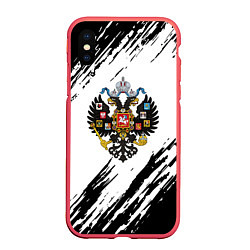 Чехол iPhone XS Max матовый Герб России краски черно белые, цвет: 3D-красный