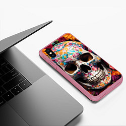 Чехол iPhone XS Max матовый Яркие цветы и череп, цвет: 3D-малиновый — фото 2