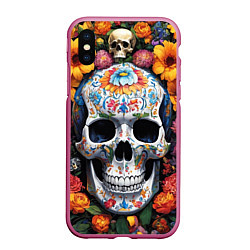 Чехол iPhone XS Max матовый Bright colors and a skull, цвет: 3D-малиновый