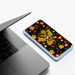 Чехол iPhone XS Max матовый Герб РФ хохлома, цвет: 3D-голубой — фото 2