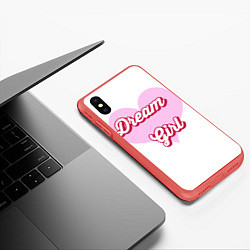 Чехол iPhone XS Max матовый Девушка-мечта и розовое сердце, цвет: 3D-красный — фото 2