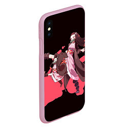 Чехол iPhone XS Max матовый Нэдзуко ярость, цвет: 3D-розовый — фото 2