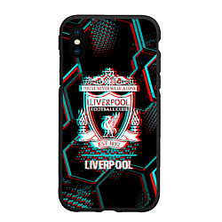 Чехол iPhone XS Max матовый Liverpool FC в стиле glitch на темном фоне, цвет: 3D-черный
