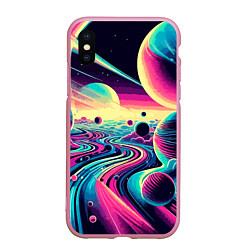 Чехол iPhone XS Max матовый Неоновый космос - нейросеть, цвет: 3D-розовый