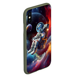 Чехол iPhone XS Max матовый Космонавт далматинец в неоновой галактике, цвет: 3D-темно-зеленый — фото 2