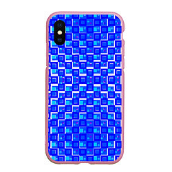 Чехол iPhone XS Max матовый Синие квадраты на белом фоне, цвет: 3D-розовый