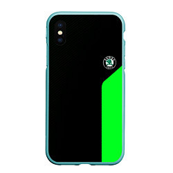 Чехол iPhone XS Max матовый Skoda pattern sport green, цвет: 3D-мятный