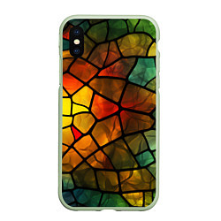 Чехол iPhone XS Max матовый Витражная стеклянная мозаика, цвет: 3D-салатовый