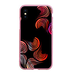 Чехол iPhone XS Max матовый Чёрные звёзды и завихрения, цвет: 3D-розовый