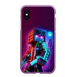 Чехол iPhone XS Max матовый Cyberpunk and Minecraft - collaboration ai art, цвет: 3D-фиолетовый