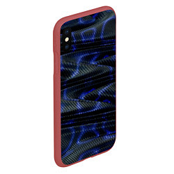 Чехол iPhone XS Max матовый Темно синие карбоновые волны, цвет: 3D-красный — фото 2