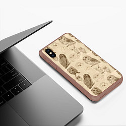 Чехол iPhone XS Max матовый Эскизы сов тетрадный лист в клетку, цвет: 3D-коричневый — фото 2