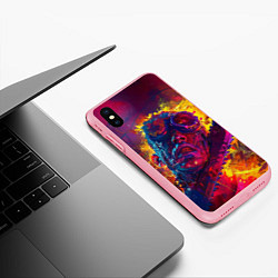 Чехол iPhone XS Max матовый Человек с пилой в брызгах краски, цвет: 3D-баблгам — фото 2