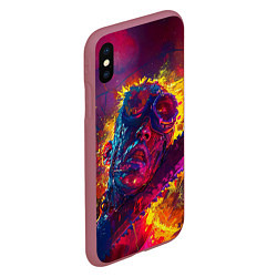 Чехол iPhone XS Max матовый Человек с пилой в брызгах краски, цвет: 3D-малиновый — фото 2