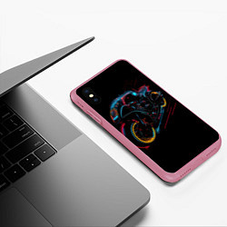 Чехол iPhone XS Max матовый Мотоцикл будущего в стиле киберпанк, цвет: 3D-малиновый — фото 2