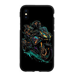 Чехол iPhone XS Max матовый Темный мотоцикл на черном фоне, цвет: 3D-черный