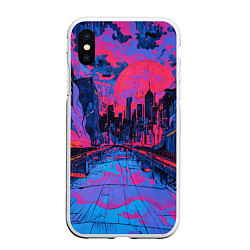 Чехол iPhone XS Max матовый Город в психоделических цветах, цвет: 3D-белый