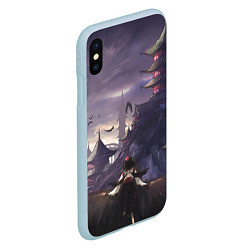 Чехол iPhone XS Max матовый Touhou Project Aya Шамеймару город на фоне, цвет: 3D-голубой — фото 2