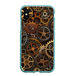 Чехол iPhone XS Max матовый Стимпанк ржавые шестеренки текстура, цвет: 3D-мятный