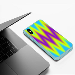 Чехол iPhone XS Max матовый Неоновые зигзаги, цвет: 3D-мятный — фото 2