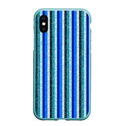 Чехол iPhone XS Max матовый Сине-бирюзовый полосатый, цвет: 3D-мятный