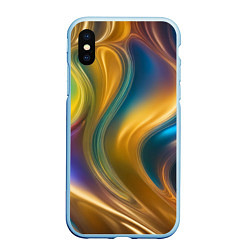 Чехол iPhone XS Max матовый Жидкий разноцветный металл, цвет: 3D-голубой