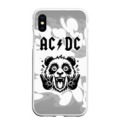 Чехол iPhone XS Max матовый AC DC рок панда на светлом фоне, цвет: 3D-белый