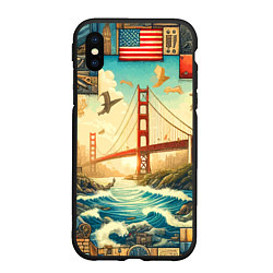 Чехол iPhone XS Max матовый Мост через реку и пэчворк - нейросеть арт USA brid, цвет: 3D-черный