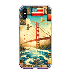 Чехол iPhone XS Max матовый Мост через реку и пэчворк - нейросеть арт USA brid, цвет: 3D-светло-сиреневый
