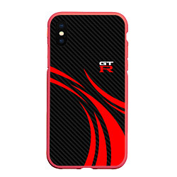 Чехол iPhone XS Max матовый GTR Nissan - Carbon and red, цвет: 3D-красный
