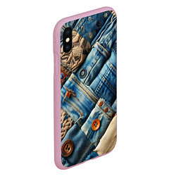 Чехол iPhone XS Max матовый Джинсовый пэчворк с пуговицами - мода, цвет: 3D-розовый — фото 2