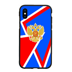 Чехол iPhone XS Max матовый Герб России - патриотические цвета, цвет: 3D-черный