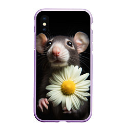 Чехол iPhone XS Max матовый Крыс и ромашка, цвет: 3D-сиреневый