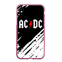 Чехол iPhone XS Max матовый Ac dc rock, цвет: 3D-малиновый
