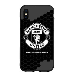 Чехол iPhone XS Max матовый Manchester United sport на темном фоне, цвет: 3D-черный