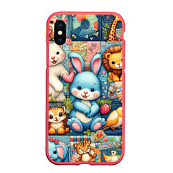 Чехол iPhone XS Max матовый Funny hare and his friends - patchwork, цвет: 3D-красный