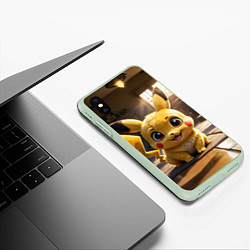 Чехол iPhone XS Max матовый Пикачу сидит в комнате, цвет: 3D-салатовый — фото 2