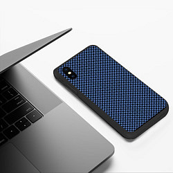 Чехол iPhone XS Max матовый Паттерн чёрно-голубой мелкие шестигранники, цвет: 3D-черный — фото 2