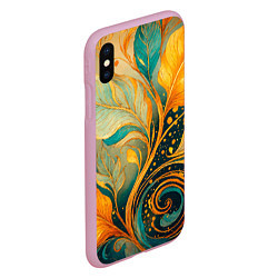 Чехол iPhone XS Max матовый Золотые и бирюзовые листья абстракция, цвет: 3D-розовый — фото 2