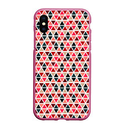 Чехол iPhone XS Max матовый Бирюзово-розовый геометричный треугольники, цвет: 3D-малиновый