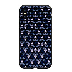 Чехол iPhone XS Max матовый Чёрно-синий паттерн треугольники, цвет: 3D-черный