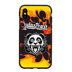 Чехол iPhone XS Max матовый Judas Priest рок панда и огонь, цвет: 3D-черный