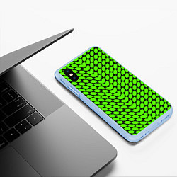 Чехол iPhone XS Max матовый Зелёные лепестки шестиугольники, цвет: 3D-голубой — фото 2