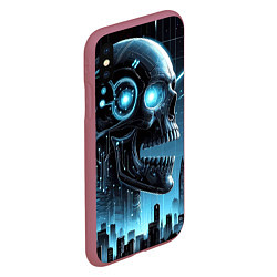 Чехол iPhone XS Max матовый Cyberpunk skull - metropolis neon glow, цвет: 3D-малиновый — фото 2