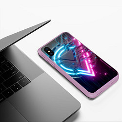 Чехол iPhone XS Max матовый Neon geometric abstraction - ai art, цвет: 3D-сиреневый — фото 2