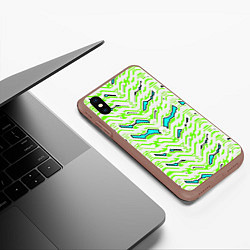 Чехол iPhone XS Max матовый Агрессивный бело-зелёный паттерн, цвет: 3D-коричневый — фото 2