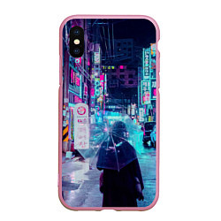 Чехол iPhone XS Max матовый Дождливый неоновый вечер в Японии, цвет: 3D-розовый