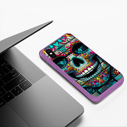 Чехол iPhone XS Max матовый Cool skull - graffiti ai art, цвет: 3D-фиолетовый — фото 2