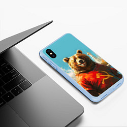 Чехол iPhone XS Max матовый Медведь с гербом СССР, цвет: 3D-голубой — фото 2