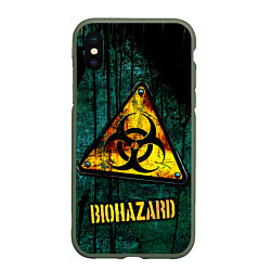Чехол iPhone XS Max матовый Biohazard yellow sign, цвет: 3D-темно-зеленый
